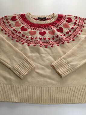 Kiel James Patrick Heart Sweater Womens Size Medium Beige crewneck Wool Blend